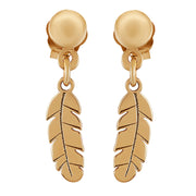 14k Solid Pure Yellow Gold Delicate Feather Designer Earrings