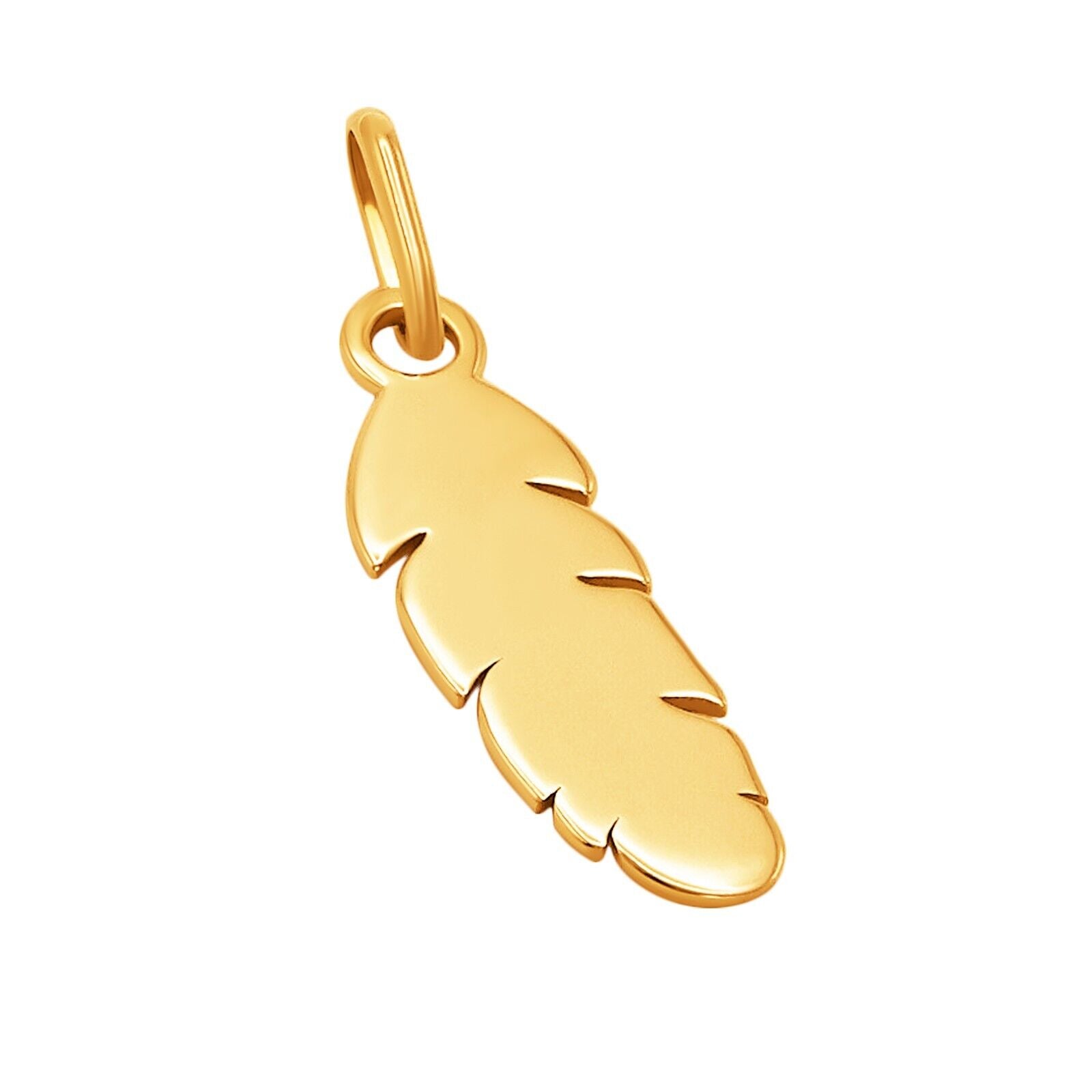 14k Pure Solid Yellow Gold Feather Beautiful Delicate Designer Charm Pendant