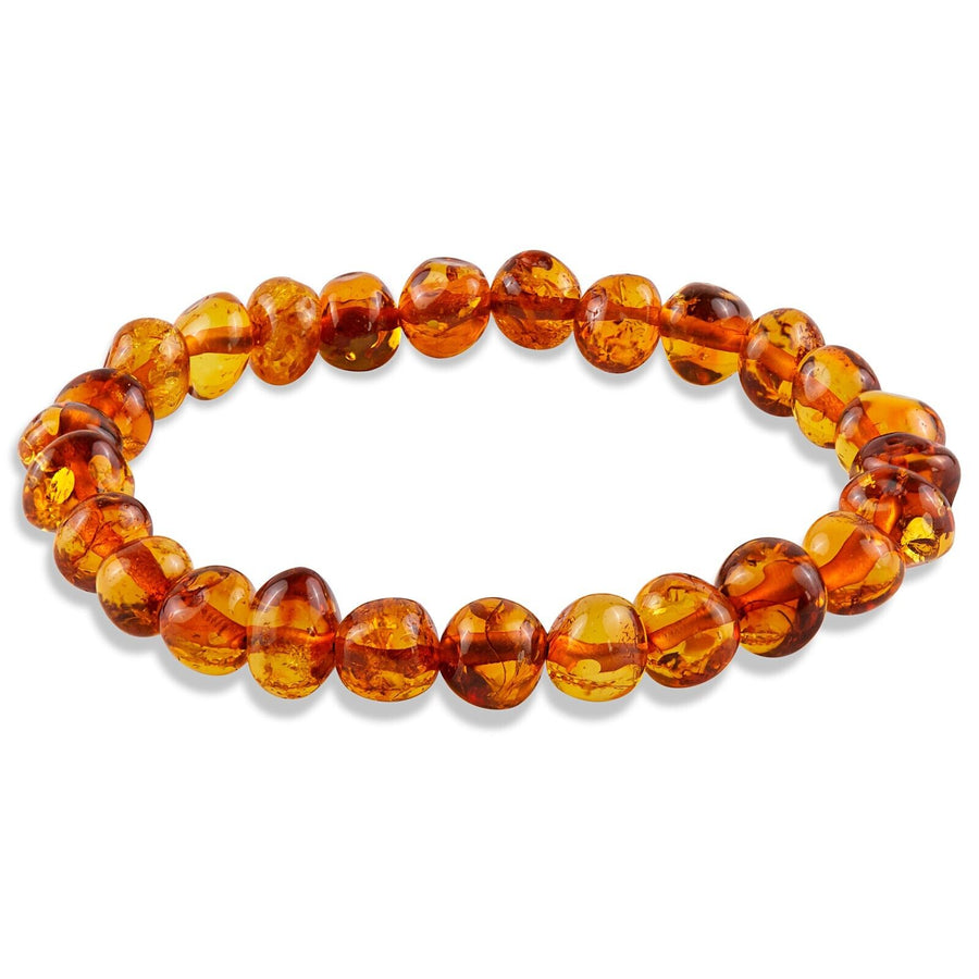 Baltic Honey Amber Classic Baroque Beaded Beautiful Stretch Bracelet 7 Inches