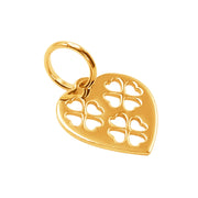 14k Solid Yellow Gold Laser Cut Heart Clover Lovely Small Delicate Charm Pendant