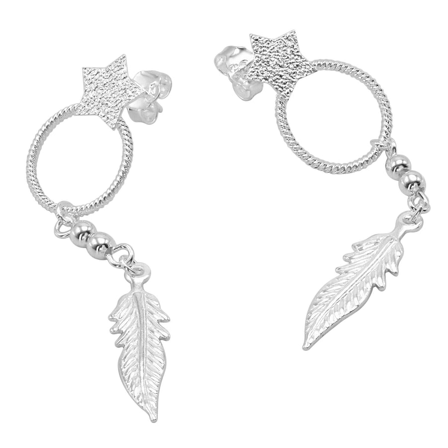925 Solid Pure Sterling Silver Feather Star Designer Shiny Pretty Cool Earrings