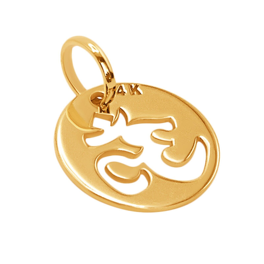 14k Pure Solid Yellow Gold Om Aum Sound Religious Symbol Delicate Charm Pendant