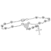 925 Solid Pure Sterling Silver Rosary Cross Virgin Mary Prayer Bracelet 7 Inches
