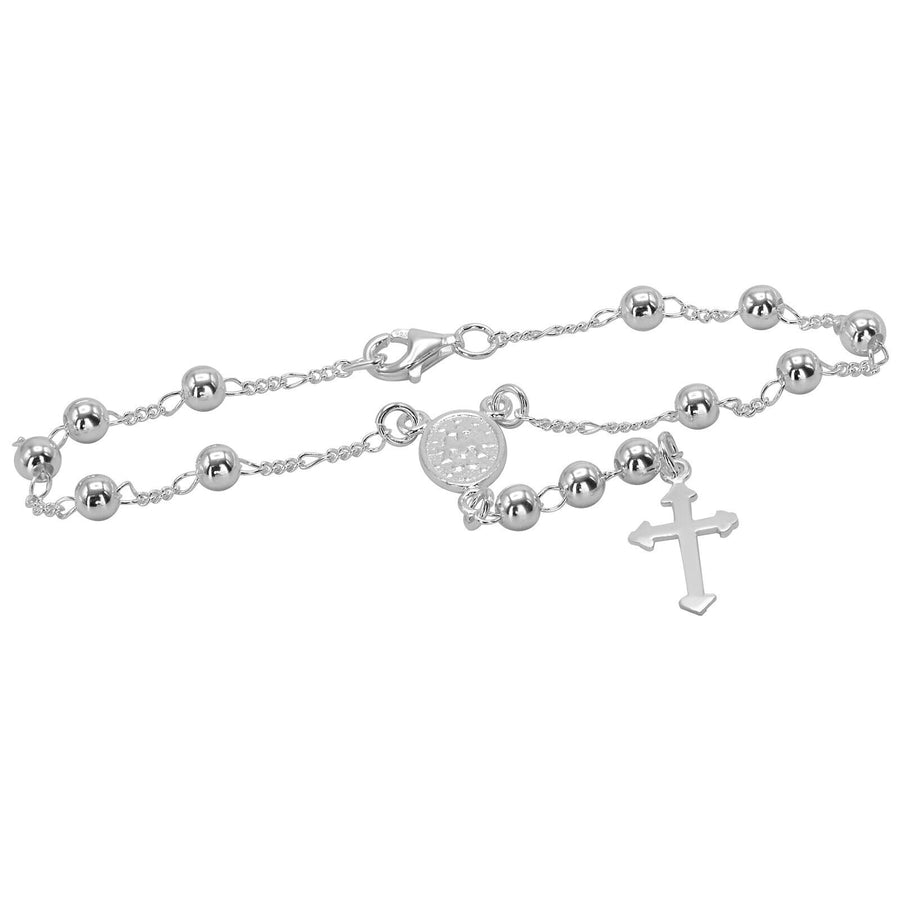 925 Solid Pure Sterling Silver Rosary Cross Virgin Mary Prayer Bracelet 7 Inches