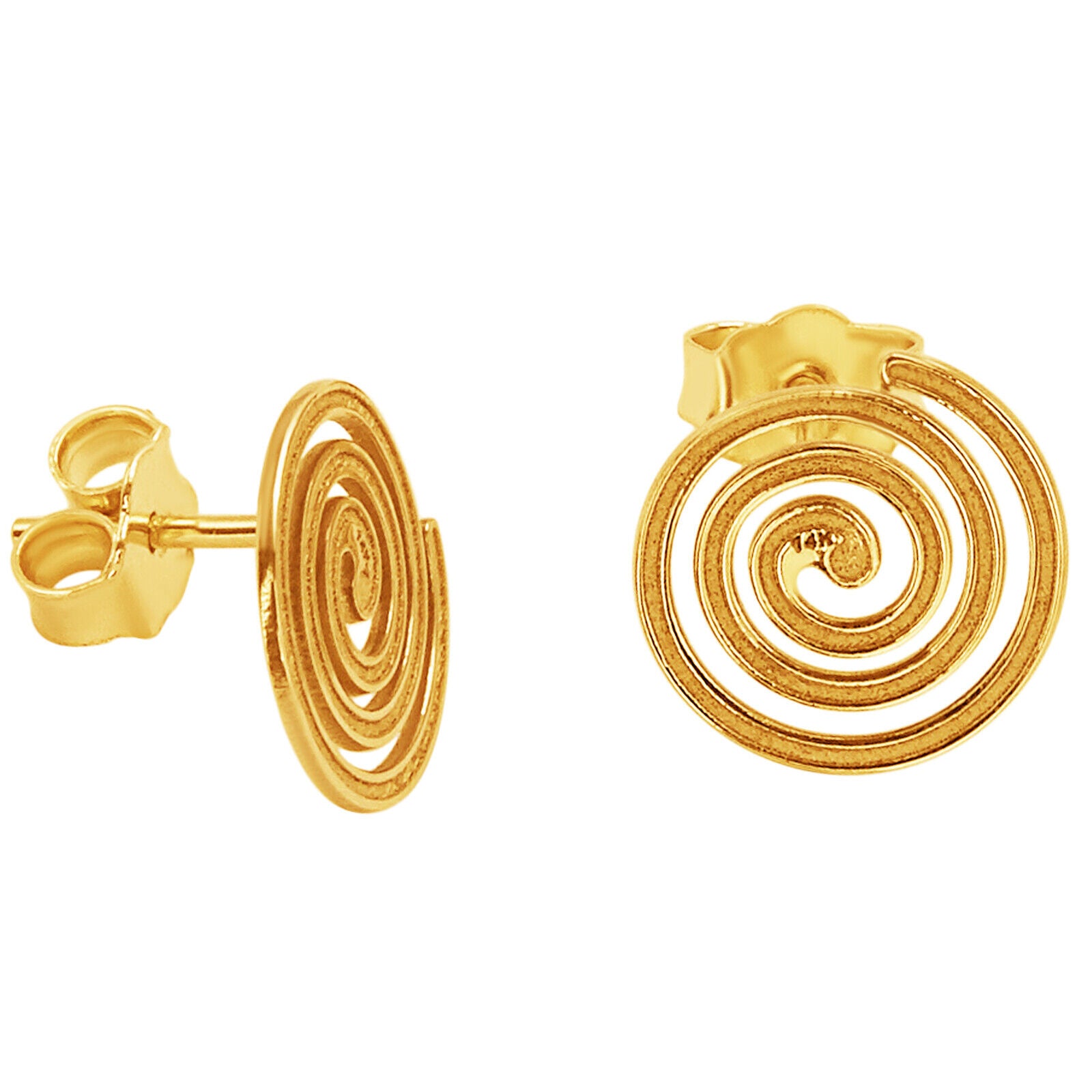 14k Solid Yellow Fine Gold Nazca Line Spiral World Wonder Geoglyph Stud Earrings