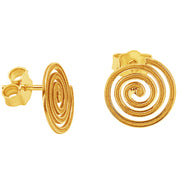 14k Solid Yellow Fine Gold Nazca Line Spiral World Wonder Geoglyph Stud Earrings