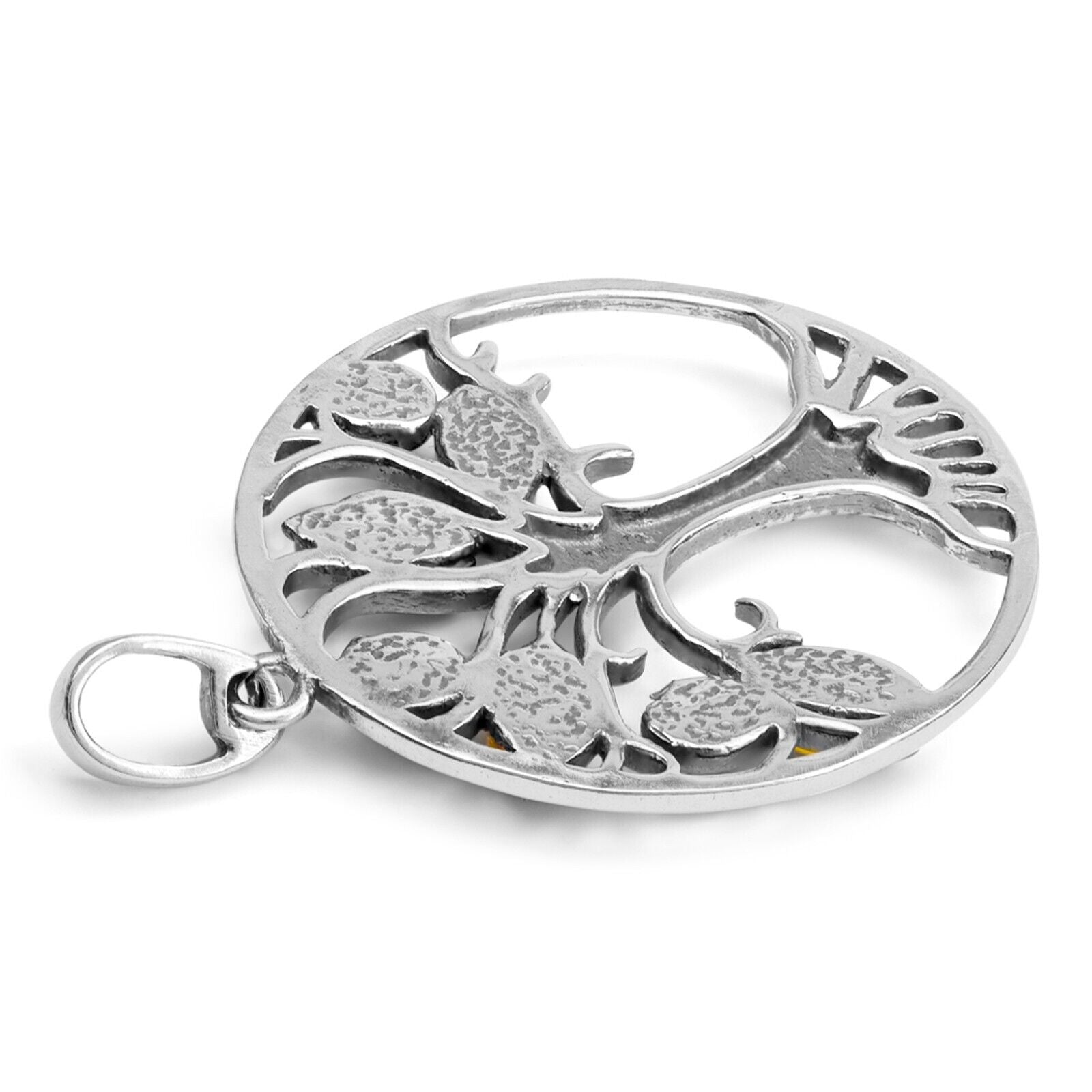 925 Solid Sterling Silver Baltic Multicolor Amber Tree of Life Beautiful Pendant