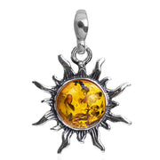 925 Solid Sterling Silver Honey Baltic Amber Sun Round Beautiful Small Pendant