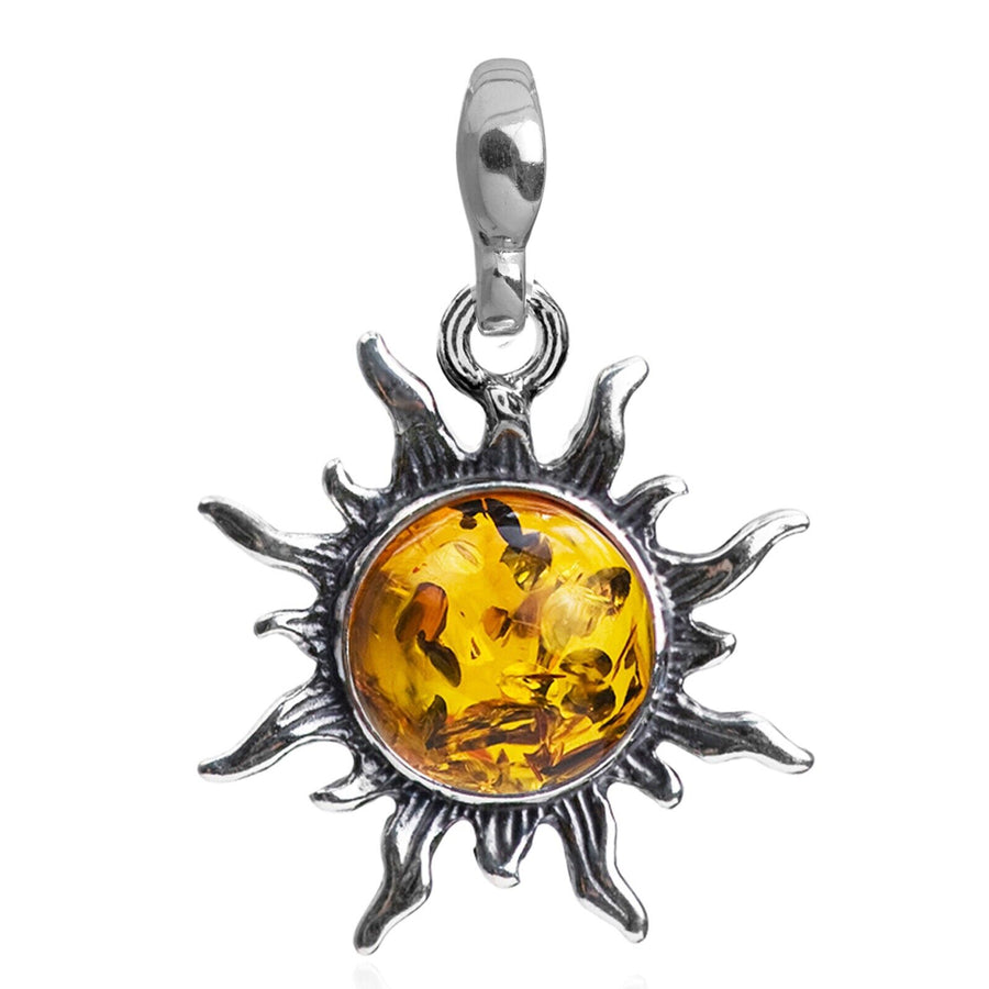 925 Solid Sterling Silver Honey Baltic Amber Sun Round Beautiful Small Pendant