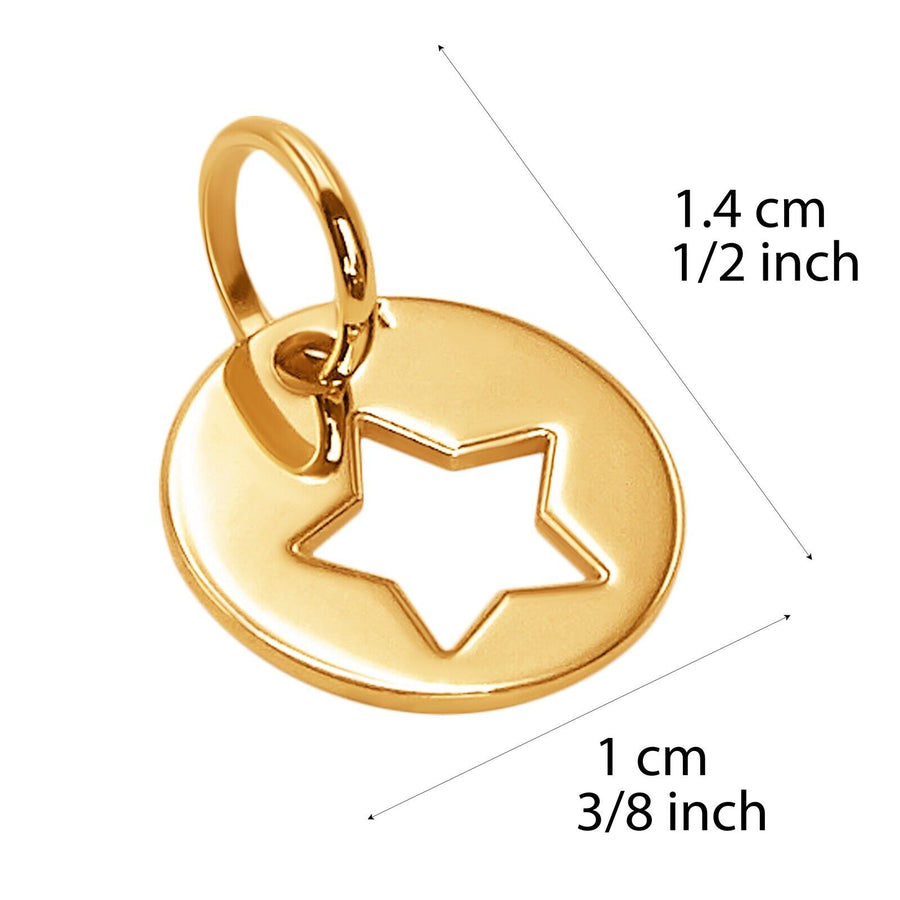 14k Pure Solid Yellow Gold Five Point Star Round Cute Delicate Charm Pendant