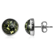 925 Solid Pure Sterling Silver Green Baltic Amber Beautiful Round Stud Earrings