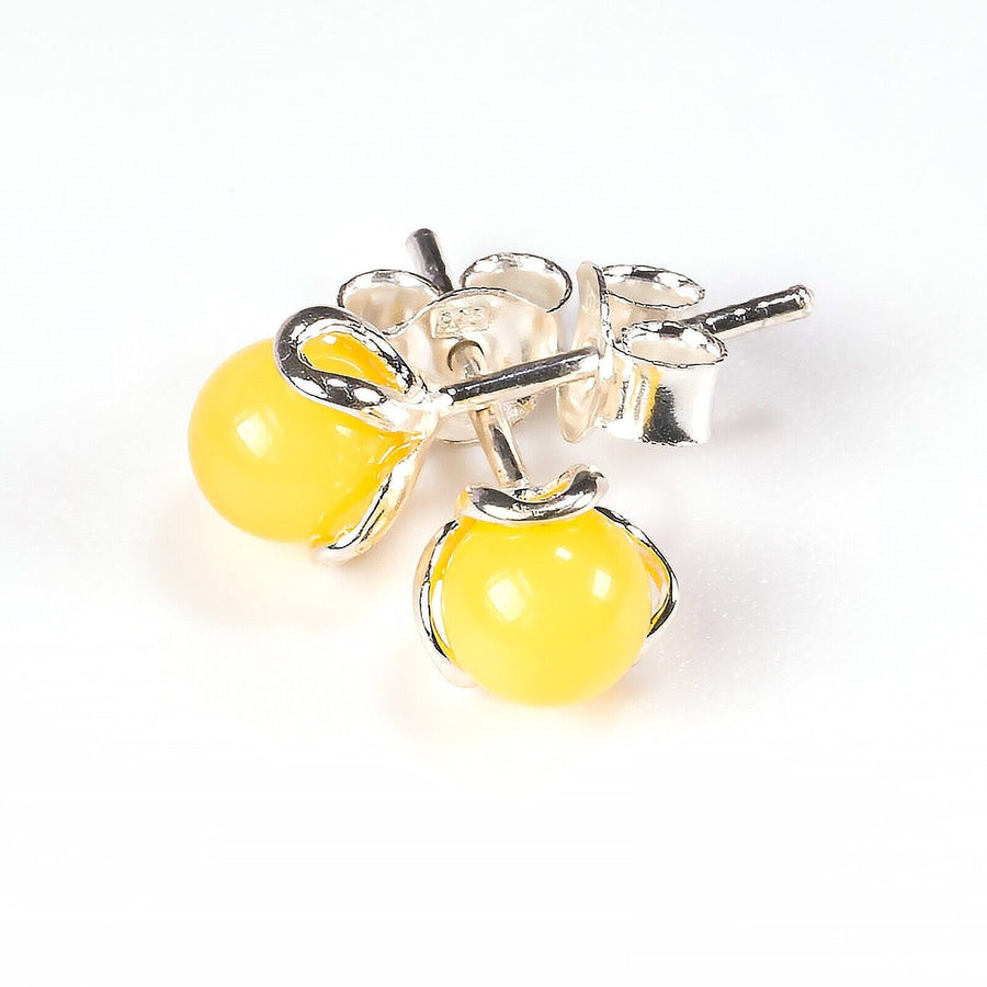 925 Pure Sterling Silver Butterscotch Baltic Amber Designer Flower Stud Earrings