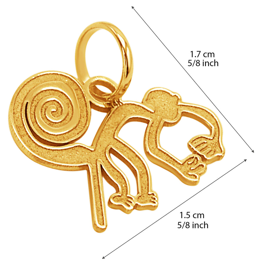 14k Solid Yellow Fine Gold Nazca Line Monkey World Wonder Delicate Charm Pendant