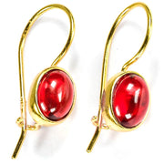 925 Solid Gold Plated Sterling Silver Red Amber Oval Nice French Wire Earrings