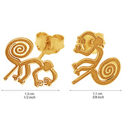 14k Solid Yellow Fine Gold Nazca Line Monkey World Wonder Geoglyph Stud Earrings