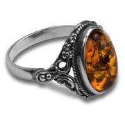 925 Solid Pure Sterling Silver Honey Baltic Amber Oval Beautiful Designer Ring