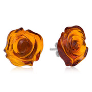 925 Solid Pure Sterling Silver Honey Baltic Amber Designer Rose Stud Earrings