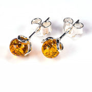 925 Solid Pure Sterling Silver Honey Baltic Amber Designer Flower Stud Earrings