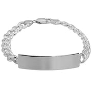 925 Pure Solid Sterling Silver 8 mm Link Curb Chain ID Plate Bracelet 9 Inches