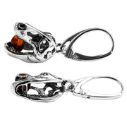 925 Solid Pure Sterling Silver Honey Baltic Amber Jurassic Park T-Rex Earrings