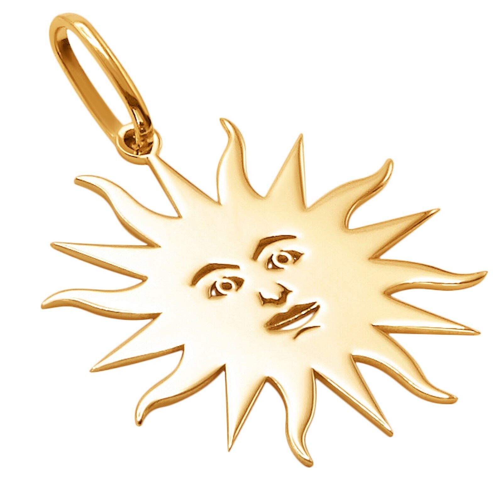 10k Pure Solid Yellow Gold Round Two Face Sun Nice Medium Delicate Charm Pendant