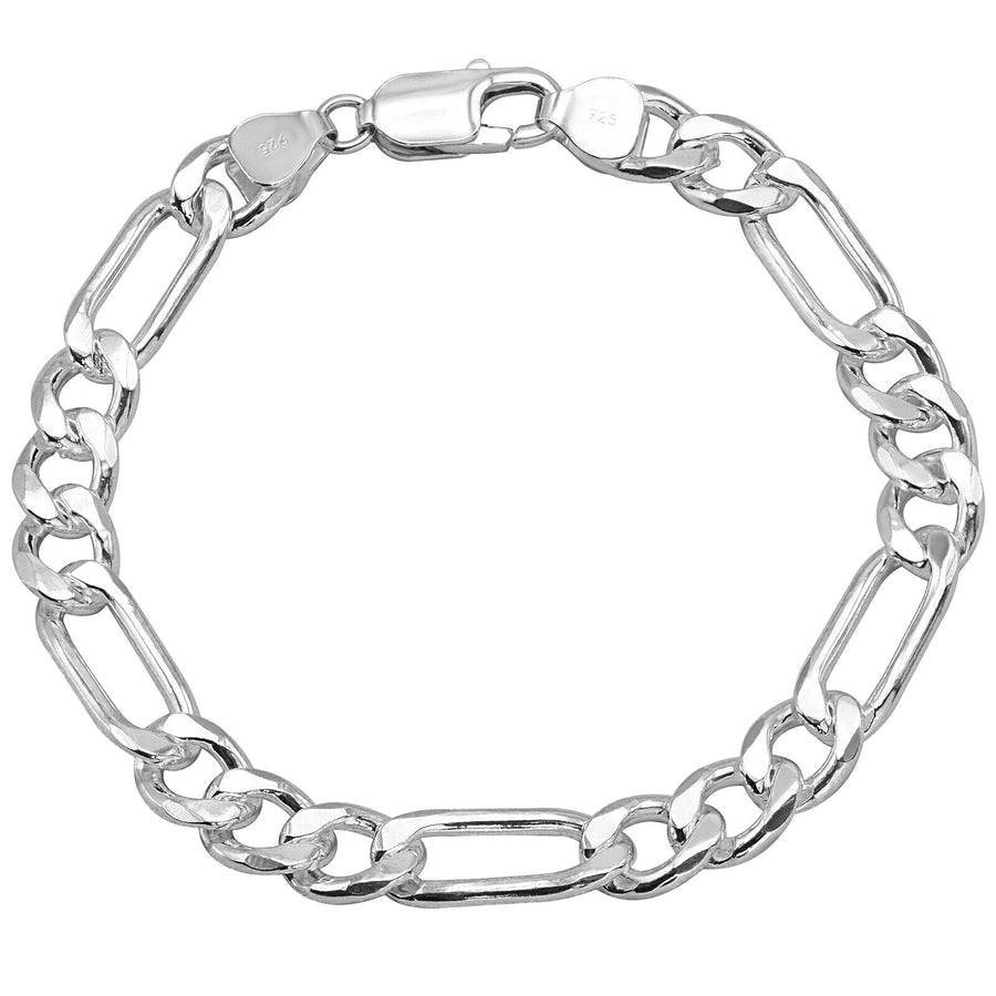 925 Pure Solid Sterling Silver 7 mm Figaro Link Chain Men Nice Bracelet 8 Inches