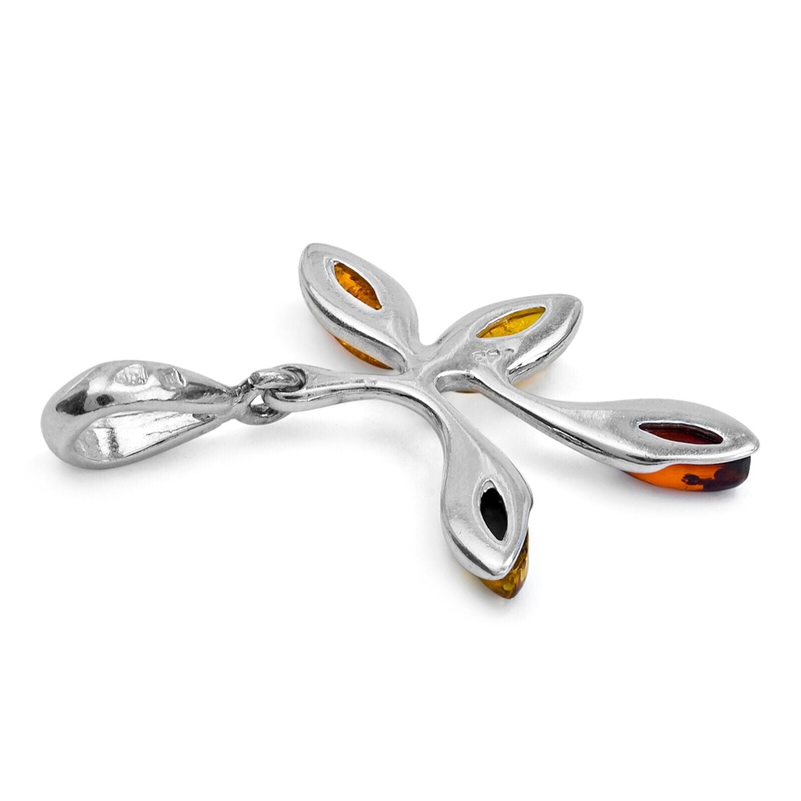 925 Solid Sterling Silver Multicolor Amber Marquise Beautiful Leaves Pendant