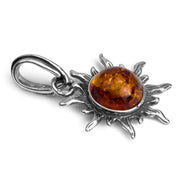 925 Solid Sterling Silver Honey Baltic Amber Sun Round Beautiful Small Pendant