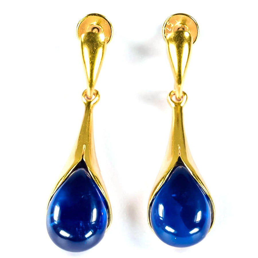 925 Solid Gold Plated Sterling Silver Blue Amber Designer Pretty Drop Earrings