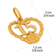 14k Pure Solid Yellow Gold Heart Rose Flower Quinceanera Delicate Charm Pendant