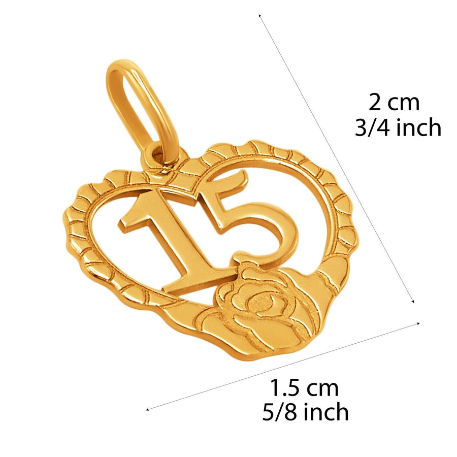 14k Pure Solid Yellow Gold Heart Rose Flower Quinceanera Delicate Charm Pendant