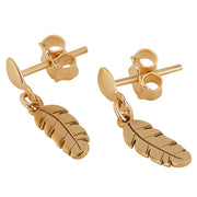 14k Solid Pure Yellow Gold Delicate Feather Designer Earrings