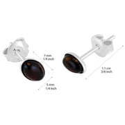 925 Solid Pure Sterling Silver Dark Red Baltic Amber Oval Small Stud Earrings