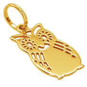 14k Solid Yellow Fine Gold Owl Wisdom Luck Gorgeous Delicate Small Charm Pendant