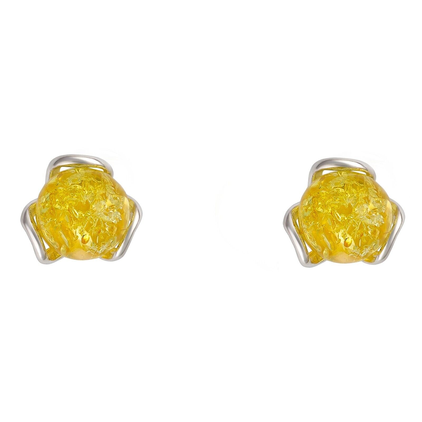 925 Solid Pure Sterling Silver Lemon Baltic Amber Designer Flower Stud Earrings