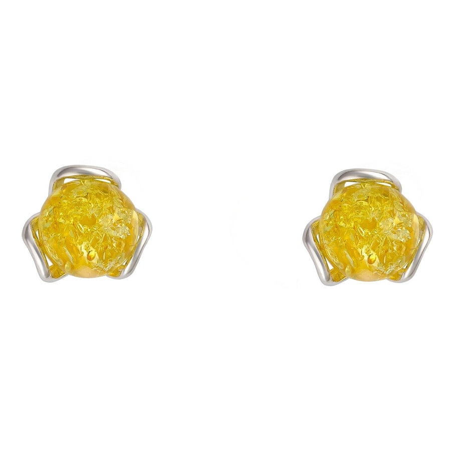 925 Solid Pure Sterling Silver Lemon Baltic Amber Designer Flower Stud Earrings