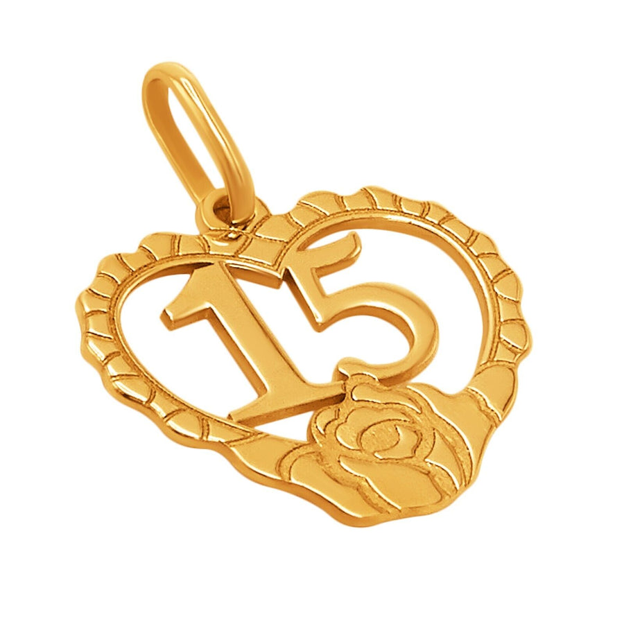 14k Pure Solid Yellow Gold Heart Rose Flower Quinceanera Delicate Charm Pendant