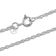 925 Pure Solid Sterling Silver 1.2 mm Shiny Sturdy Rope Chain Spring Ring Clasp