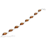 925 Sterling Silver Honey Baltic Amber Marquise Adjustable Bracelet 8 Inches