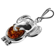 925 Solid Pure Sterling Silver Honey Baltic Amber Beautiful Elephant Pendant