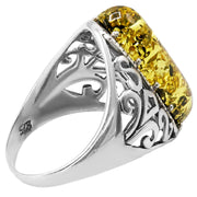 925 Solid Pure Sterling Silver Green Baltic Amber Oval Designer Classic Ring