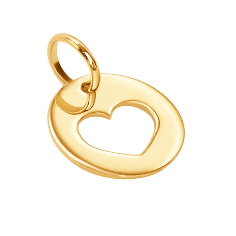 14k Solid Yellow Gold Heart Laser Cut Delicate Beautiful Round Charm Pendant