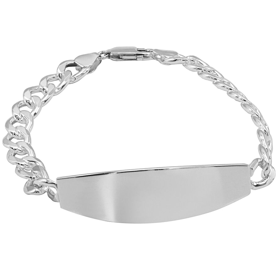 925 Pure Solid Sterling Silver 8 mm Link Curb Chain ID Plate Bracelet 9 Inches