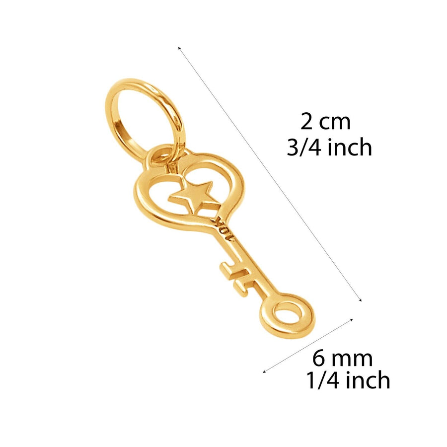 14k Solid Yellow Gold Key Star Laser Cut Delicate Beautiful Small Charm Pendant