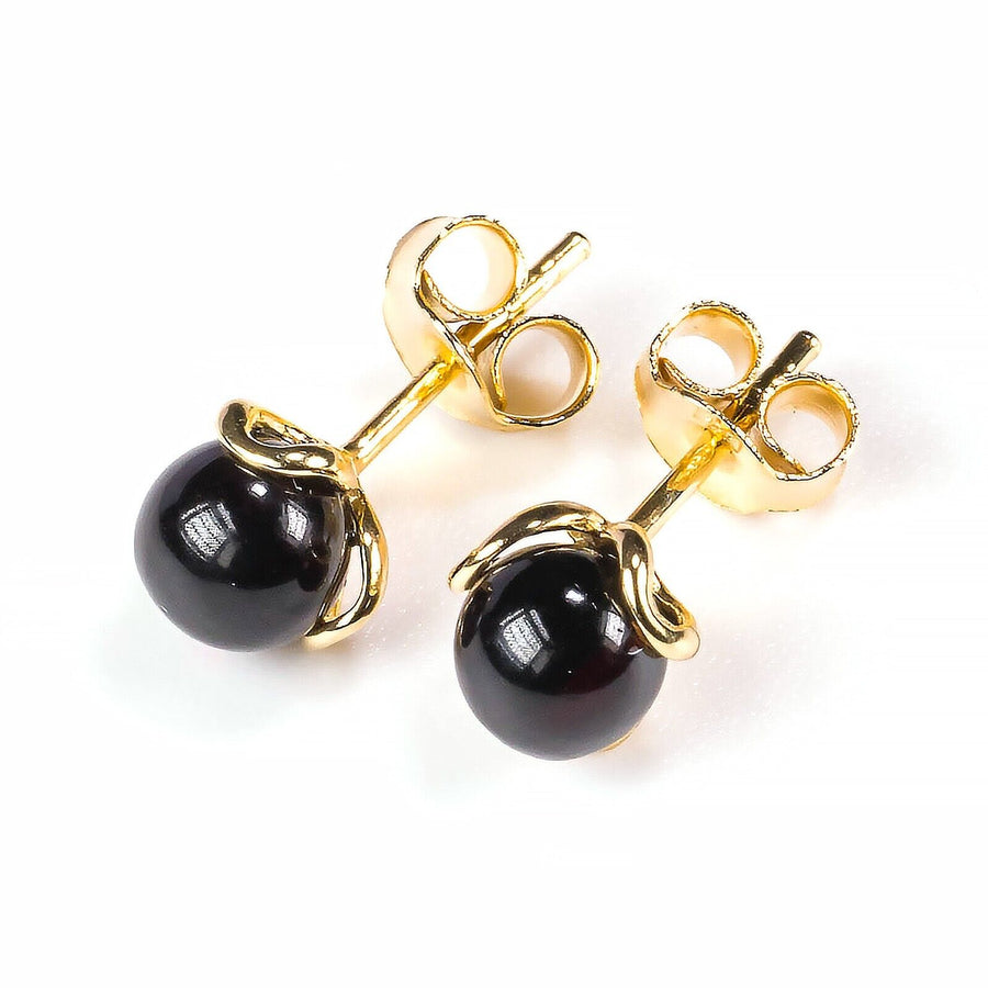 925 Gold Plated Sterling Silver Red Baltic Amber Designer Flower Stud Earrings