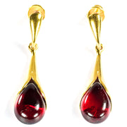 925 Solid Gold Plated Sterling Silver Red Amber Designer Pretty Drop Earrings