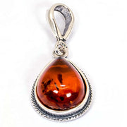 925 Solid Sterling Silver Honey Baltic Amber Filigree Beautiful Drop Pendant