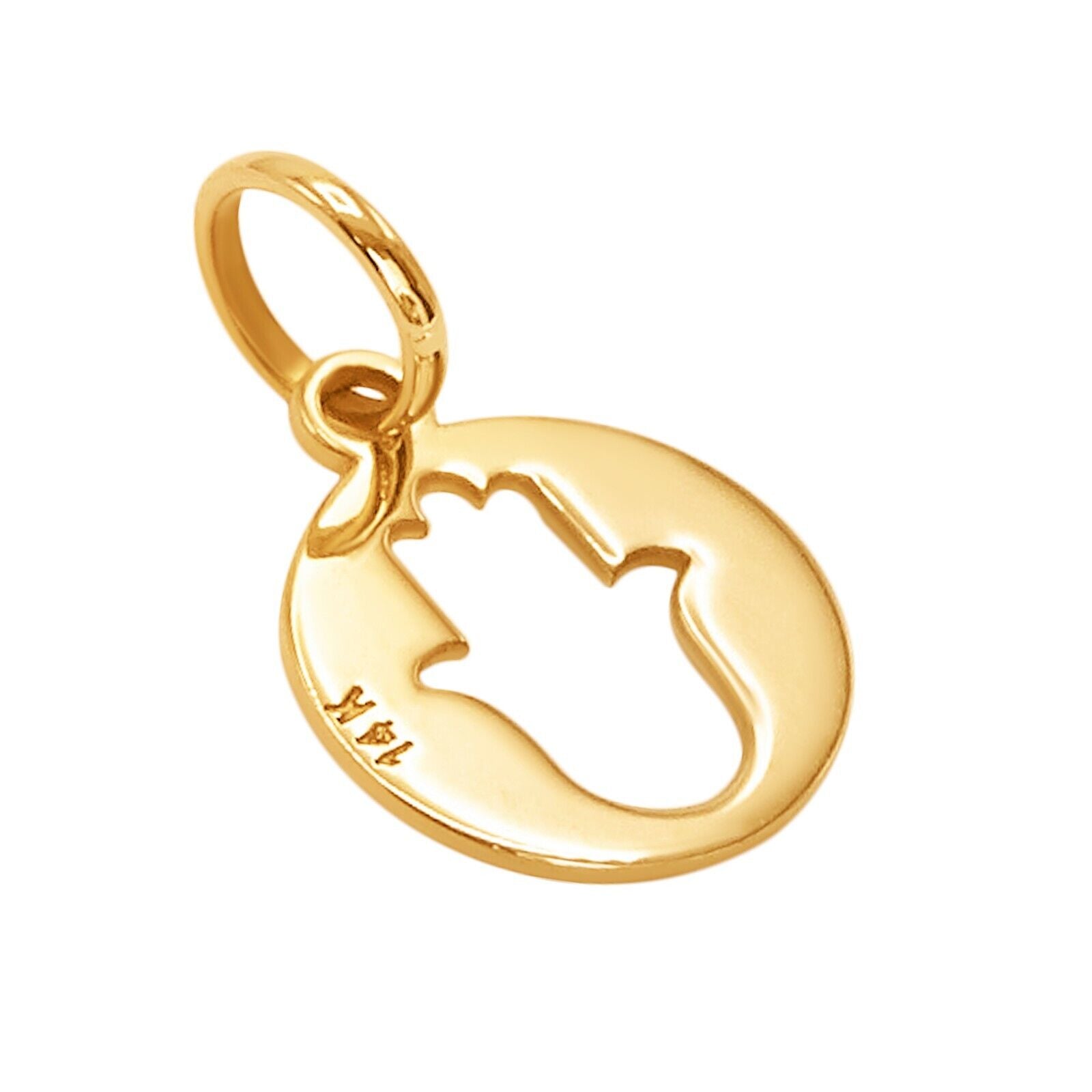 10k Pure Solid Yellow Gold Hamsa Hand Religious Amulet Delicate Charm Pendant