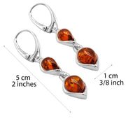 925 Solid Sterling Silver Cognac Baltic Amber Classic Drop Leverback Earrings