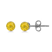 925 Solid Sterling Silver Lemon Baltic Amber Classic Ball Small Stud Earrings